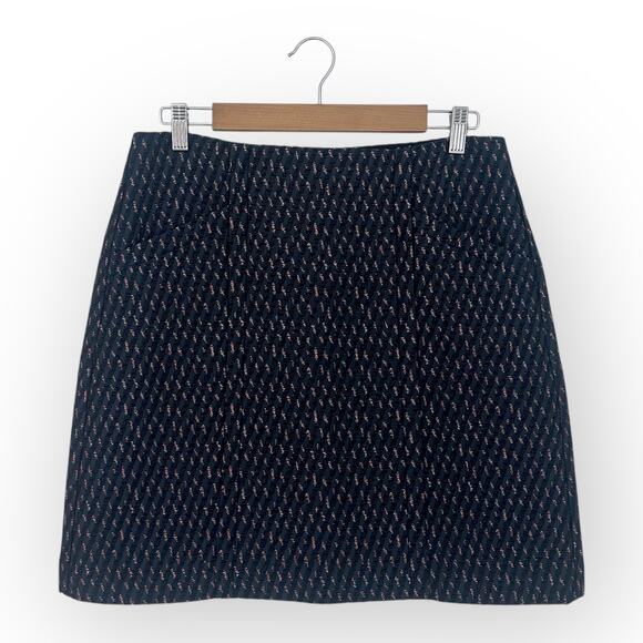 Ann Taylor LOFT Jacquard A-Line Mini Skirt Size 8 Navy Blue Pink Embroidered 7 - Picture 1 of 8